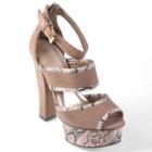 Journee Collection Floral Women's Peep-toe Platform High Heels, Girl's, Size: Medium (8.5), Beig/green (beig/khaki)