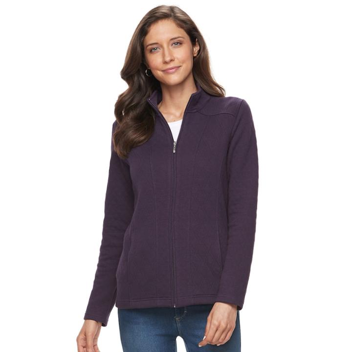 Women's Croft & Barrow&reg; Quilted Long Sleeve Jacket, Size: Medium, Drk Purple