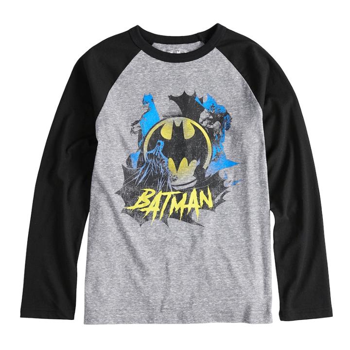 Boys 8-20 Batman Raglan Tee, Size: Xl, Dark Grey