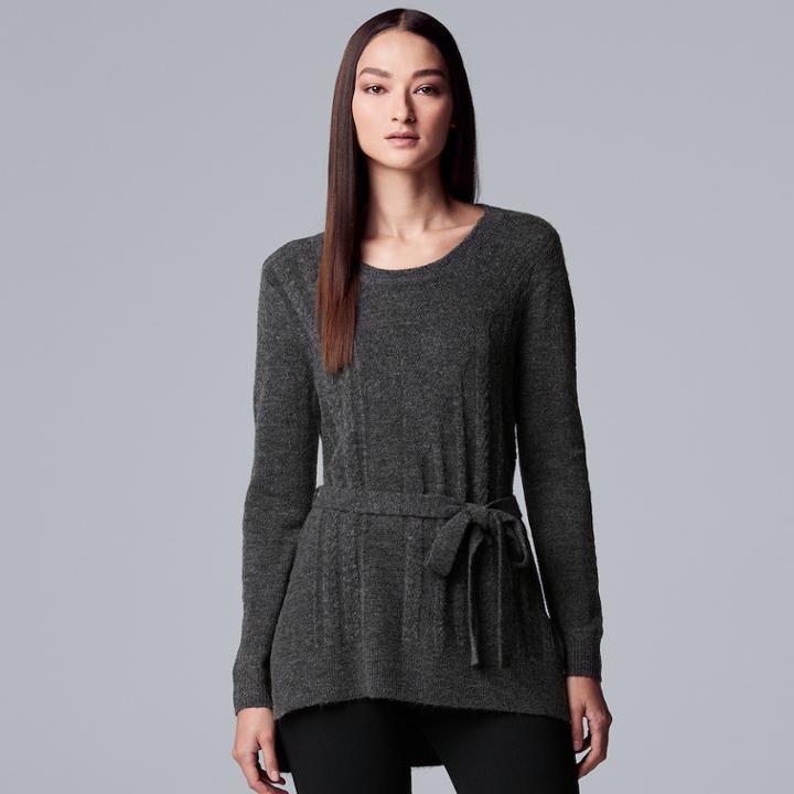 Women's Simply Vera Vera Wang Tie-front Chenille Tunic Sweater, Size: Medium, Dark Grey