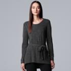 Women's Simply Vera Vera Wang Tie-front Chenille Tunic Sweater, Size: Medium, Dark Grey
