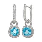 Sterling Silver Swiss Blue Topaz And Lab-created White Sapphire Square Halo Drop Earrings, Women's