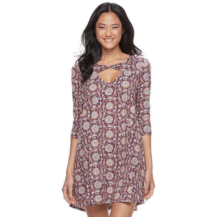 Juniors' Trixxi Floral Twist-front Swing Dress, Teens, Size: Small, Dark Red