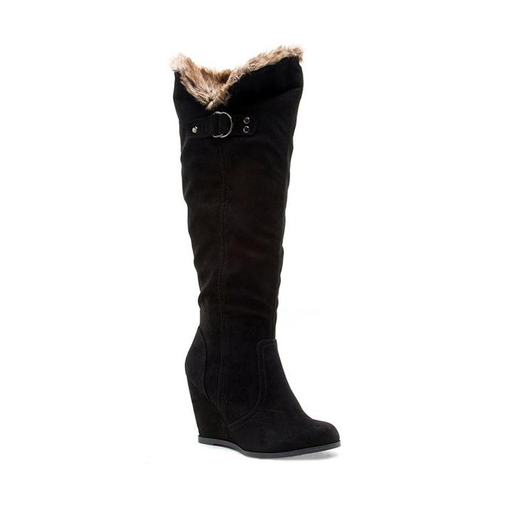 Qupid Noya Women's Wedge Knee-high Boots, Girl's, Size: 8, Black