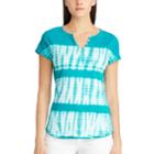 Women's Chaps Button Accent Tie-dye Tee, Size: Medium, Blue