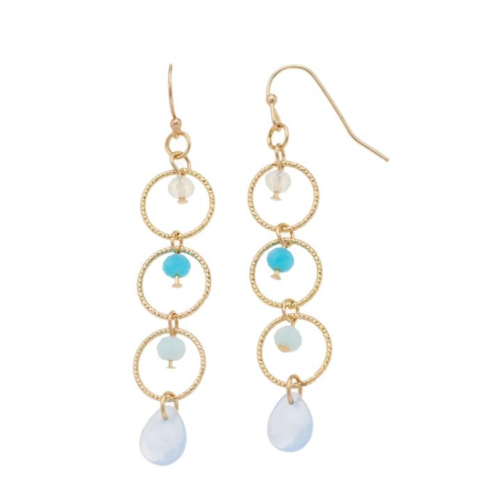 Lc Lauren Conrad Blue Bead Nickel Free Triple Hoop Drop Earrings, Women's, Gold