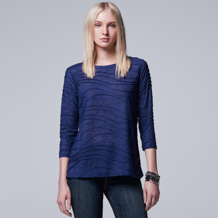 Women's Simply Vera Vera Wang Windy Jacquard Crewneck Tee, Size: Medium, Blue