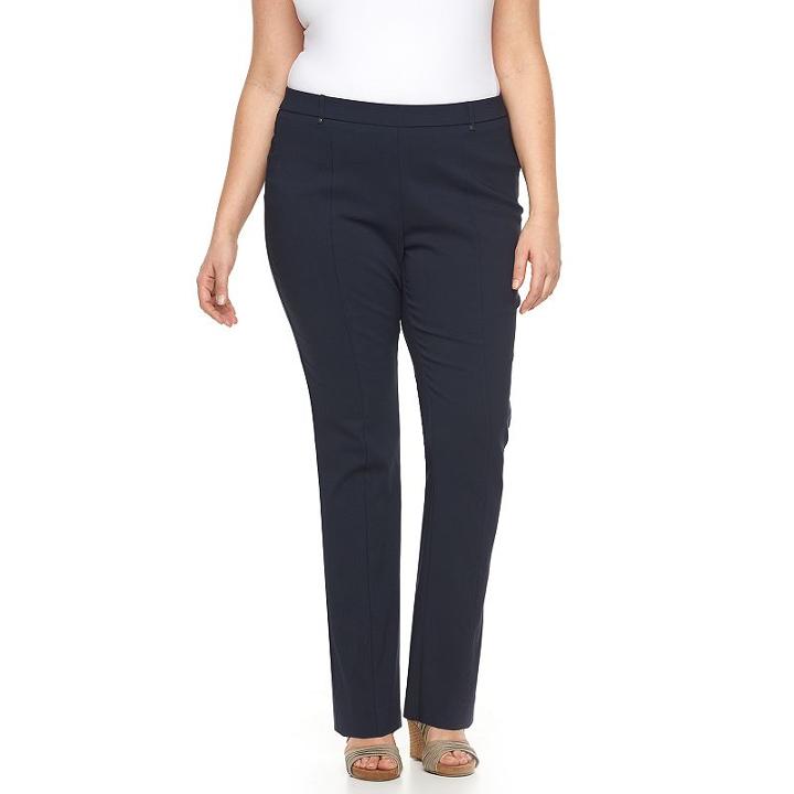 Plus Size Napa Valley Slimming Solution Straight-leg Dress Pants, Women's, Size: 24 W, Blue (navy)