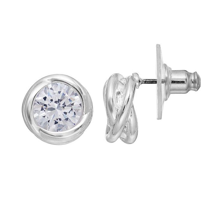 Dana Buchman Cubic Zirconia Twisted Round Nickel Free Drop Earrings, Women's, Silver