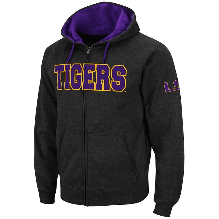 Men's Lsu Tigers Full-zip Fleece Hoodie, Size: Xl, Med Grey