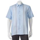 Men's Havanera Embroidered Striped Panel Classic-fit Linen-blend Button-down Shirt, Size: Large, Light Blue