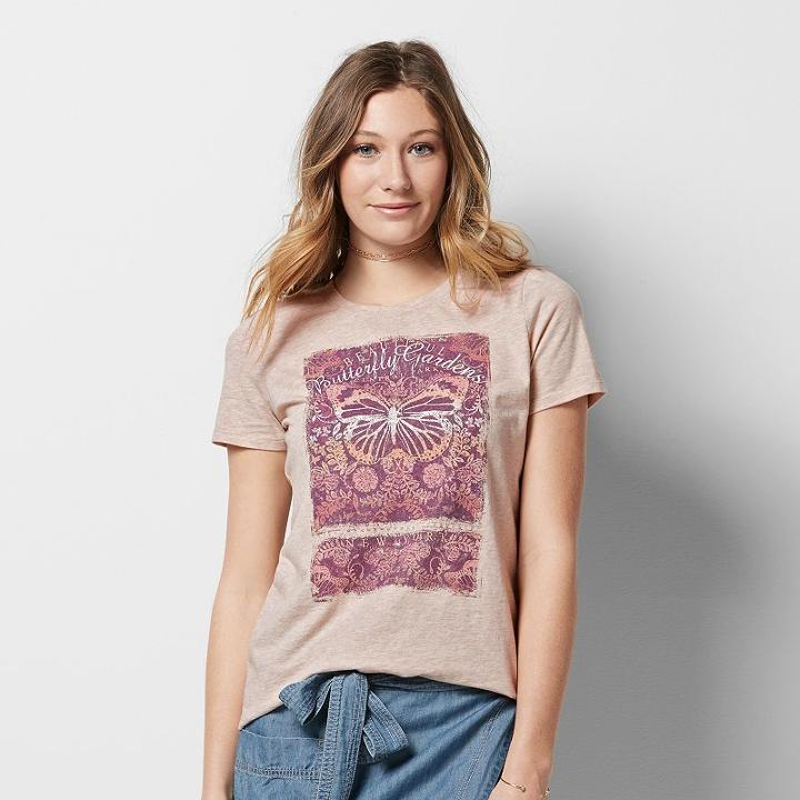 Women's Graphic Crewneck Tee, Size: Large, Lt Beige