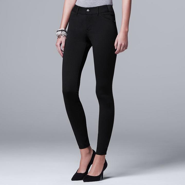 Women's Simply Vera Vera Wang Skinny Ponte Pants, Size: S Short, Black