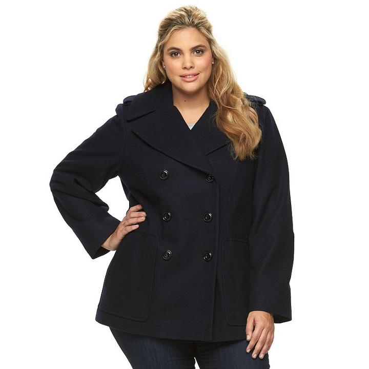 Plus Size Croft & Barrow&reg; Double-breasted Wool Blend Peacoat, Women's, Size: 3xl, Blue (navy)