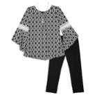Girls 7-16 Iz Amy Byer Bell Sleeve Top & Leggings Set With Necklace, Black
