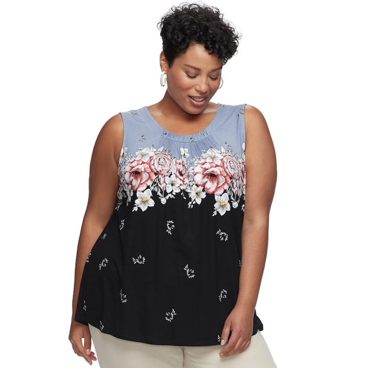 Plus Size Croft & Barrow&reg; Pleated Swing Tank, Women's, Size: 3xl, Med Grey