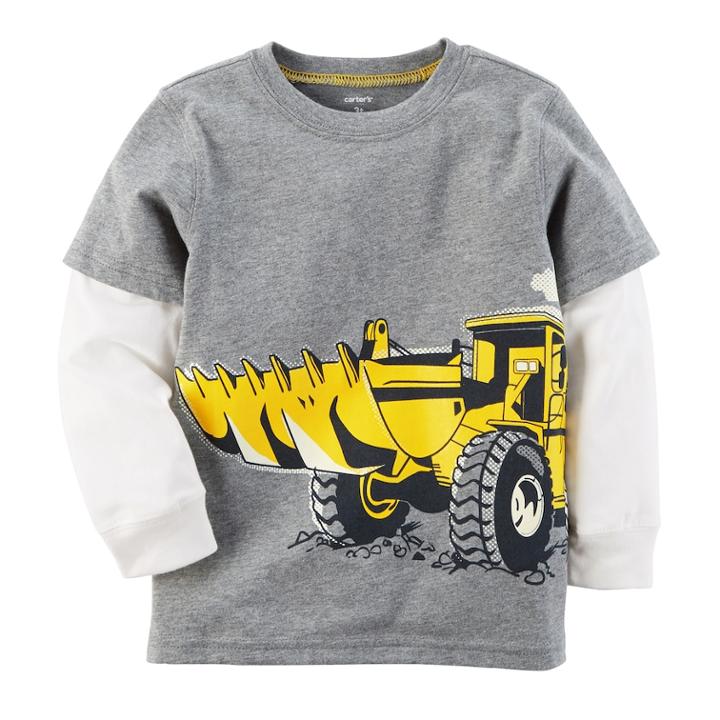 Boys 4-8 Carter's Digger Mock Layer Graphic Tee, Size: 5, Light Grey