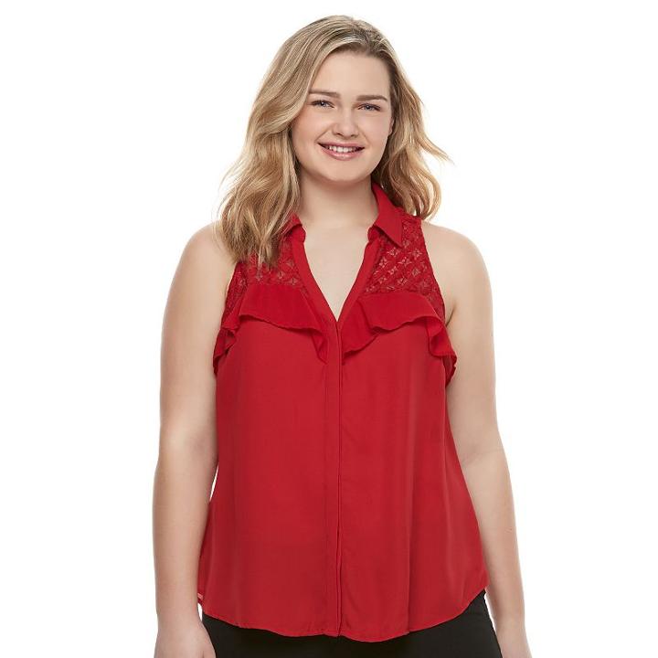 Juniors' Plus Size Candie's&reg; Ruffled Lace Sleeveless Shirt, Girl's, Size: 3xl, Dark Red