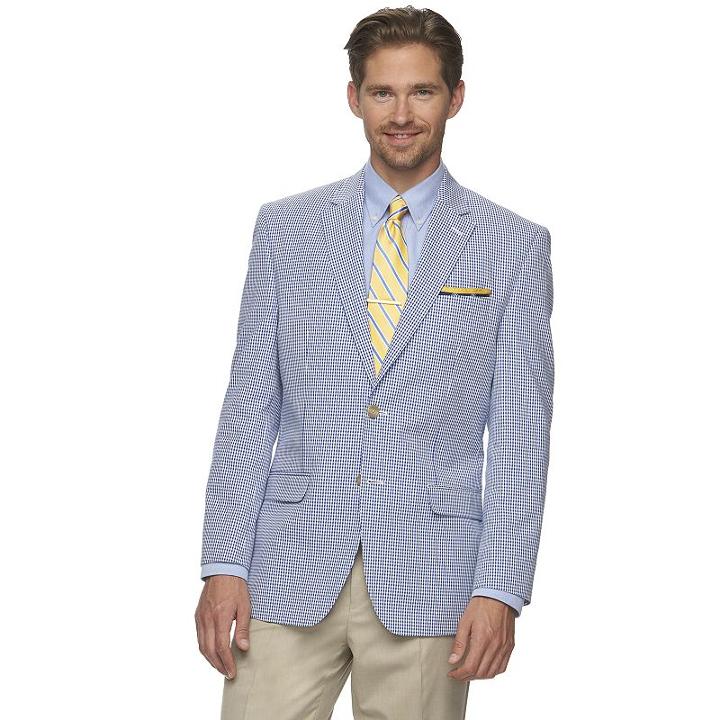 Men's Chaps Gingham Classic-fit Sport Coat, Size: 44 - Regular, Light Blue