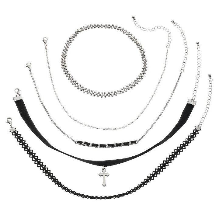 Mudd&reg; Faux Suede Cross & Chain Choker Necklace Set, Teens, Black