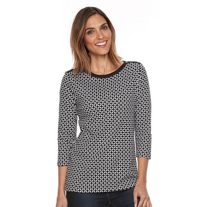 Women's Croft & Barrow&reg; Button-shoulder Tee, Size: Large, Black