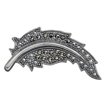 Tori Hill Marcasite Sterling Silver Feather Pin, Women's, Grey