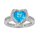 Sterling Silver Blue Topaz And Diamond Accent Heart Frame Ring, Women's, Size: 6