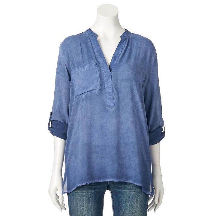 Women's Rock & Republic® Challis Henley Shirt, Size: Small, Blue (navy)