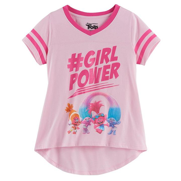 Girls 7-16 Dreamworks Trolls Poppy, Dj Suki, Satin & Chenille #girlpower High-low Tee, Size: Large, Light Pink