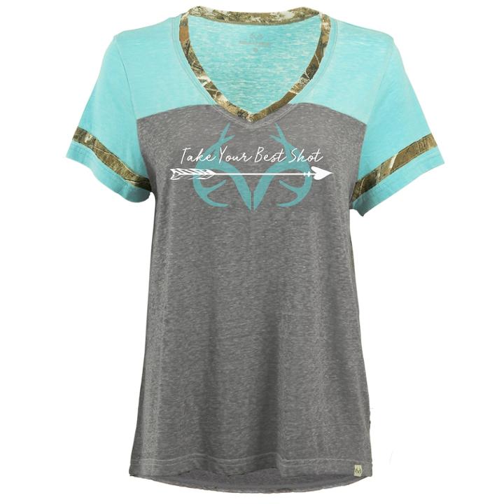 Women's Realtree Clover Short Sleeve Burnout Graphic Tee, Size: Small, Dark Blue