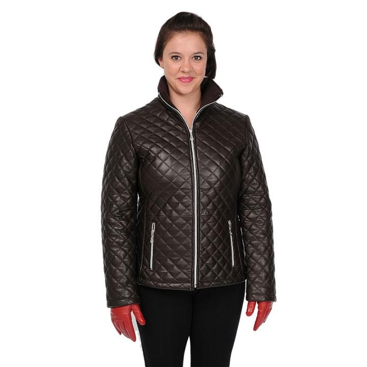 Women's Excelled Quilted Leather Jacket, Size: Xl, Brown