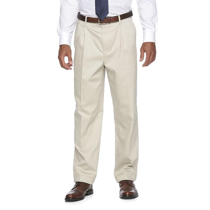 Men's Croft & Barrow&reg; No-iron Relaxed-fit Pleated Pants, Size: 34x34, Med Beige