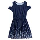Girls 7-16 & Plus Size So&reg; Printed Cold Shoulder Dress, Size: S/7-8, Dark Blue