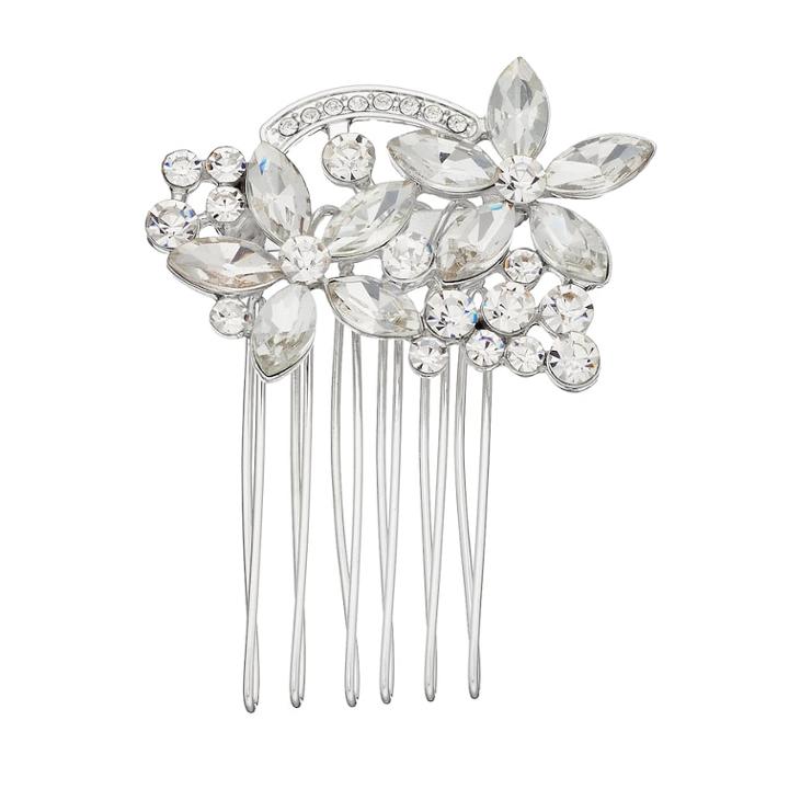 Simulated Crystal Flower Hair Comb, Women's, Silver