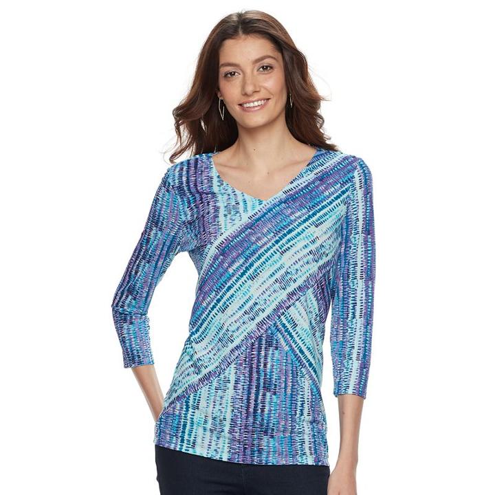 Women's Dana Buchman Printed Bias Cut V-neck Top, Size: Xs, Brt Blue