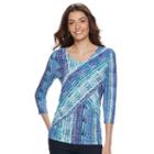 Women's Dana Buchman Printed Bias Cut V-neck Top, Size: Xs, Brt Blue