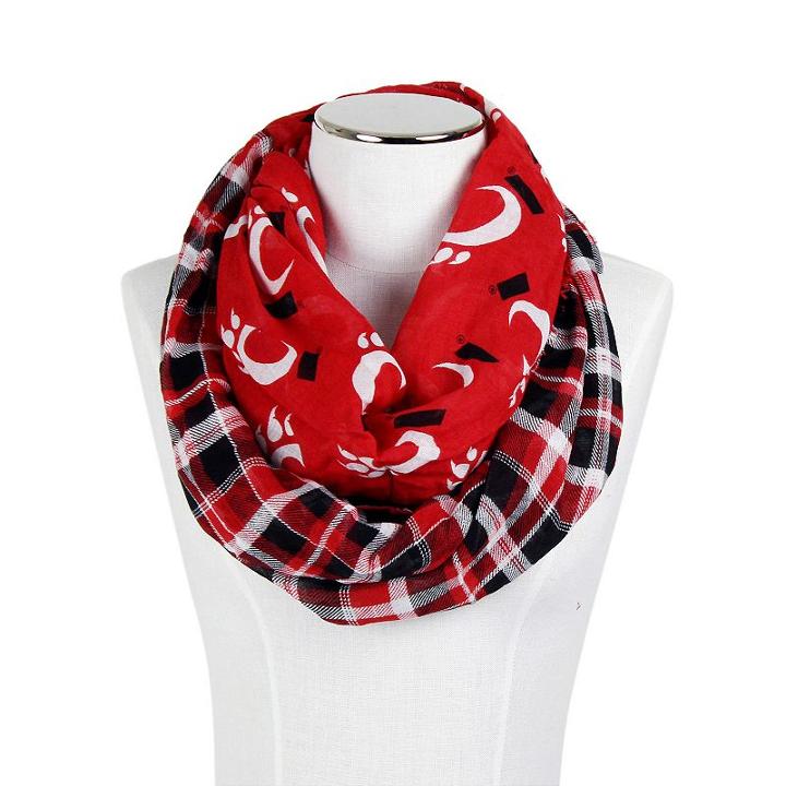 Zoozatz, Women's Cincinnati Bearcats Logo Plaid Infinity Scarf, Multicolor