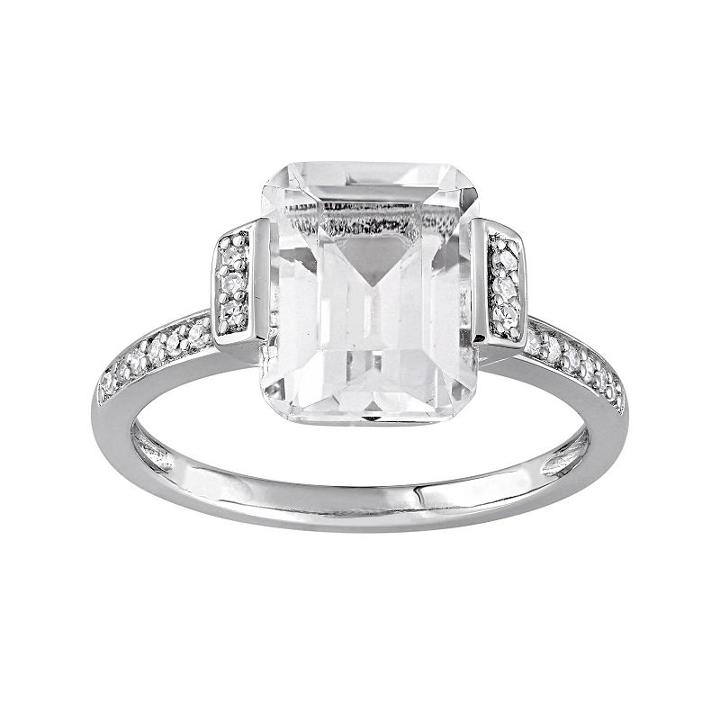 Sterling Silver White Topaz & 1/10 Carat T.w. Diamond Ring, Women's, Size: 7