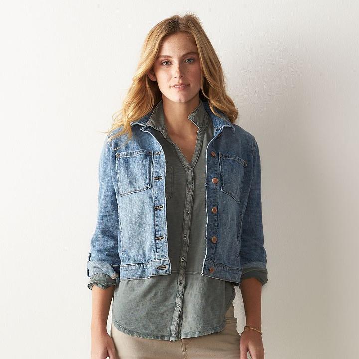 Women's Sonoma Goods For Life&trade; Crosshatch Jean Jacket, Size: Small, Med Blue