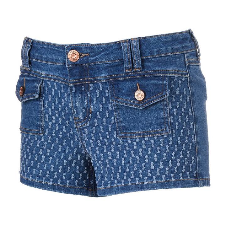 Juniors' Rampage Sophie Destructed Denim Shortie Shorts, Girl's, Size: 11, Blue