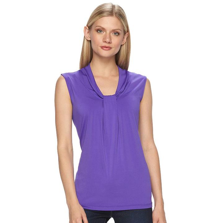 Dana Buchman, Petite Knotted V-neck Top, Women's, Size: L Petite, Brt Purple