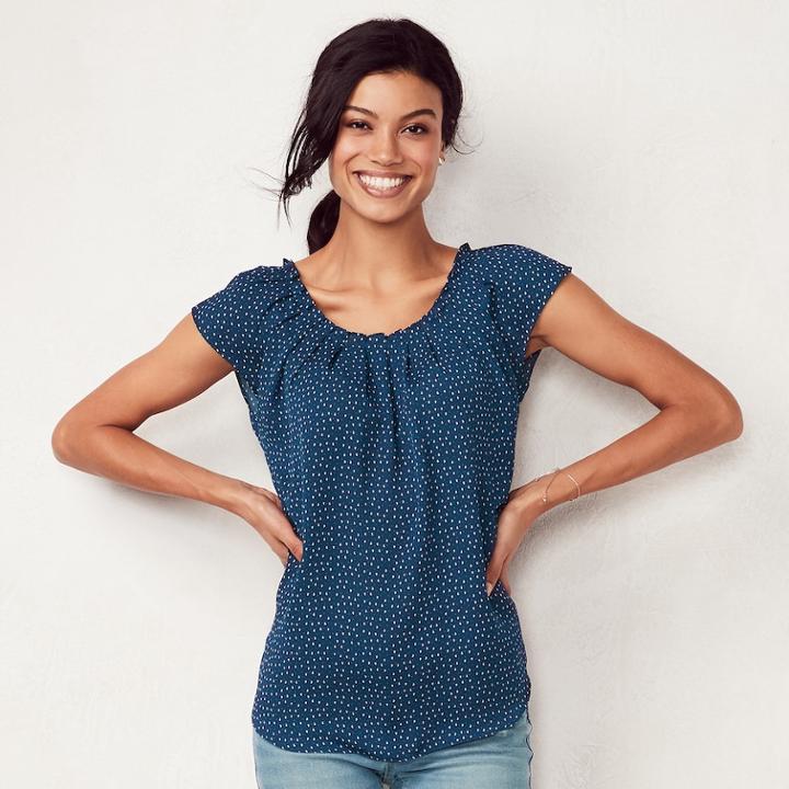 Women's Lc Lauren Conrad Love, Lauren Pleated Top, Size: Small, Dark Blue