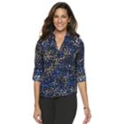 Petite Dana Buchman Roll-tab Camp Shirt, Women's, Size: L Petite, Blue