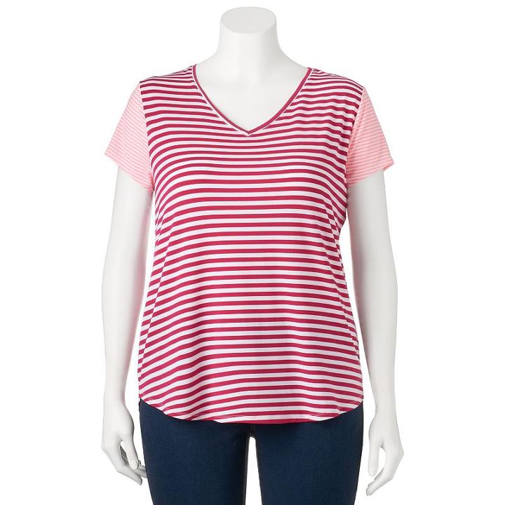 Juniors' Plus Size So&reg; Striped V-neck Tee, Girl's, Size: 2xl, Pink