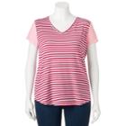 Juniors' Plus Size So&reg; Striped V-neck Tee, Girl's, Size: 2xl, Pink
