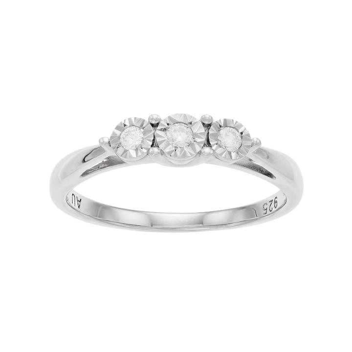 Everlasting Diamonds Sterling Silver 1/10 Carat T.w. Diamond 3-stone Ring, Women's, Size: 8, White