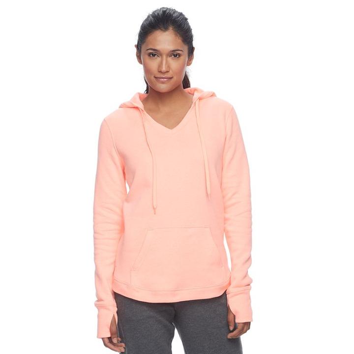 Petite Tek Gear&reg; Fleece-lined V-neck Hoodie, Women's, Size: M Petite, Brt Orange