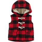 Baby Boy Carter's Buffalo Check Hooded Fleece Vest, Size: 24 Months, Red