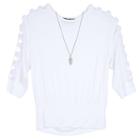 Girls 7-16 Iz Amy Byer Open Lattice 3/4-length Sleeve Top With Necklace, Girl's, Size: Medium, White