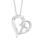 Timeless Sterling Silver Diamond Accent Cross & Heart Pendant Necklace, Women's, White